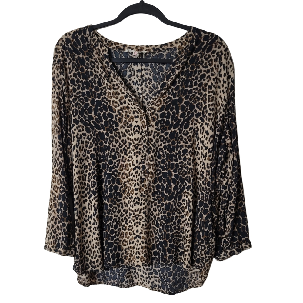 Grand & Greene Animal Print Blouse - Black and Tan Size XL